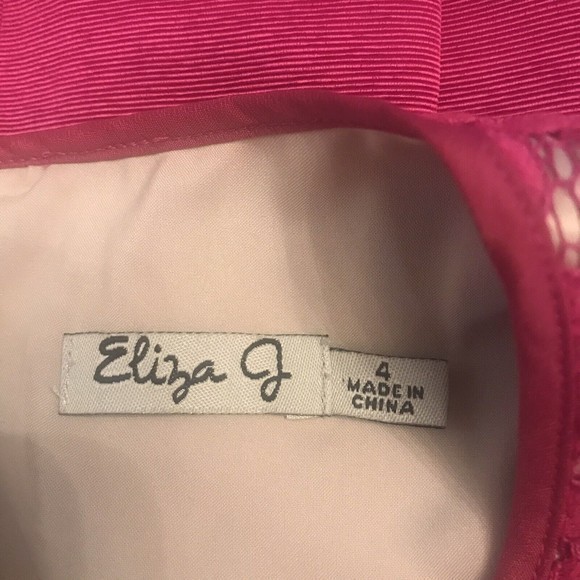 Eliza J Size 4 Fit & Flare Dress Pink Lace Top Belted Waist Barbie Pink Pockets - Picture 13 of 15